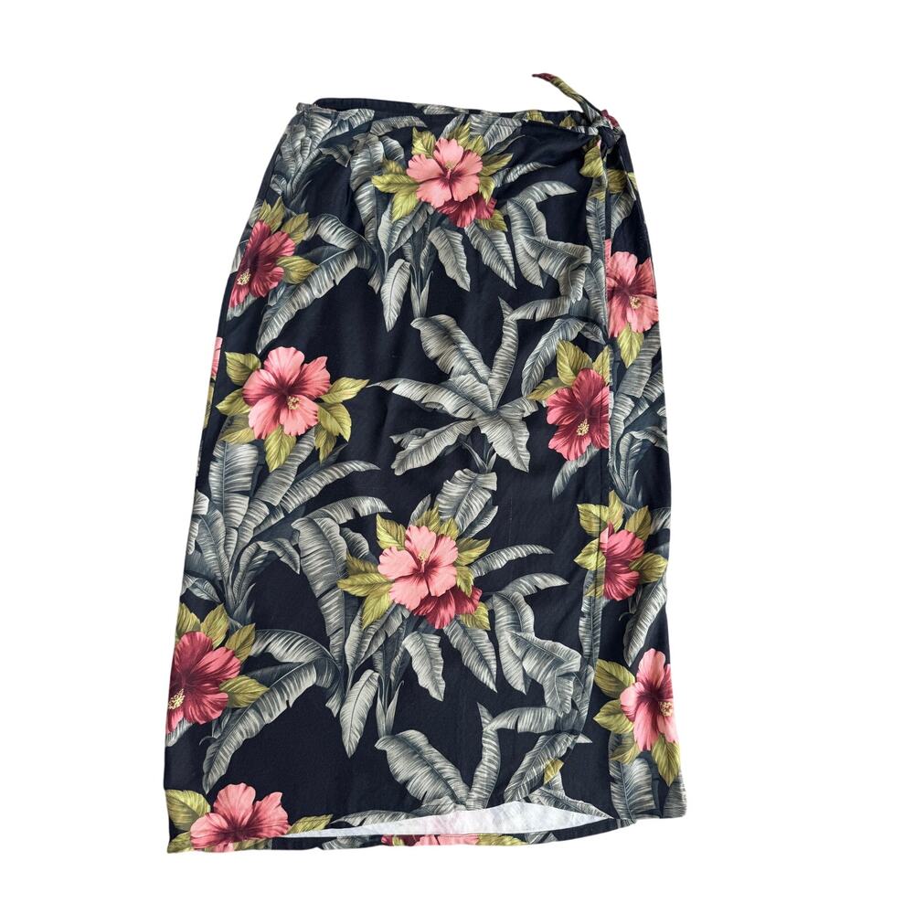 Tommy Bahama Silk Wool Tropical Floral Wrap Sarong Skirt XL Hawaiian Black Luau - Picture 4 of 9